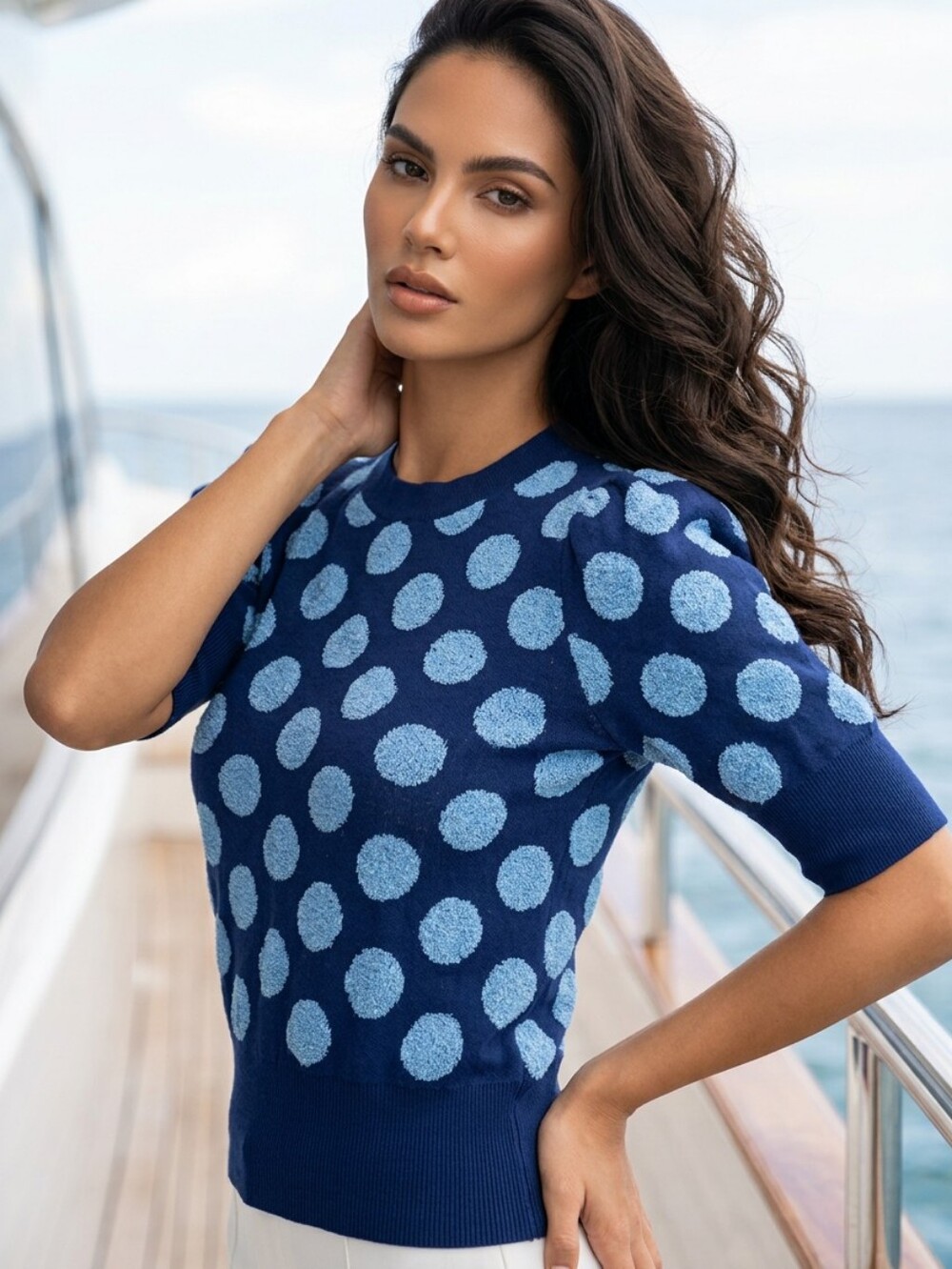 Kate Spade Seaside Dot Sweater Small River Blue Metallic Polka Dot Knit Pullover